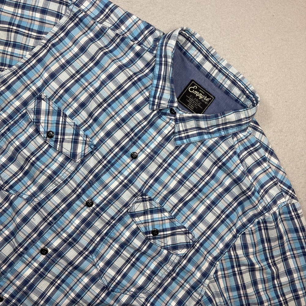 Empyre Shirt Mens XLarge Blue Plaid Short Sleeve Snap Up Western 90s Y2K